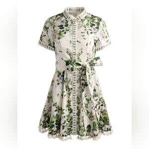 Alice + Olivia Lucy Tropical-Print Stretch-Cotton Mini Shirtdress Size 2